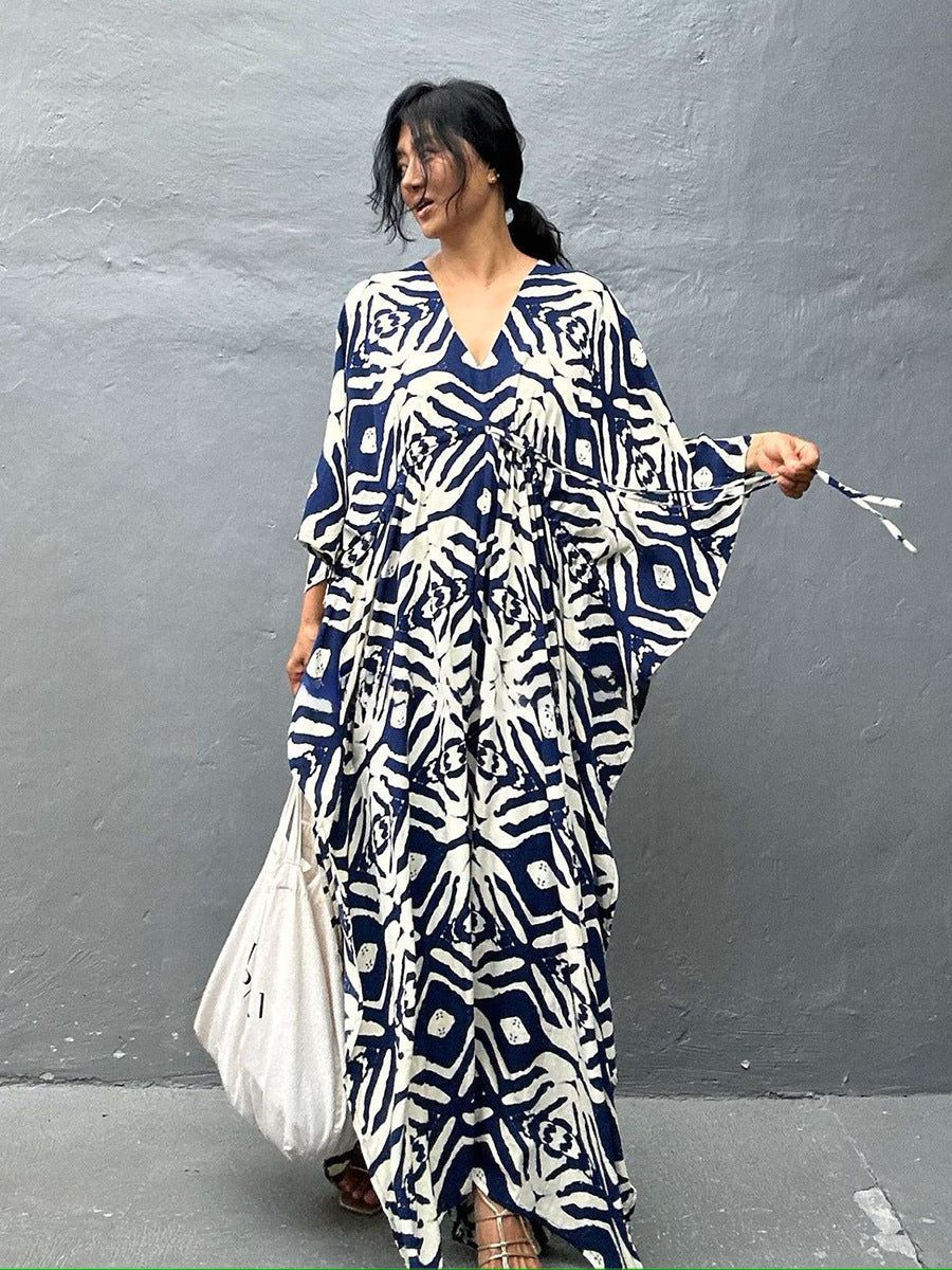 Rayon Drawstring Vacation Beach Dress Women Sunscreen Loose Robe Bikini Cover Bella Mia