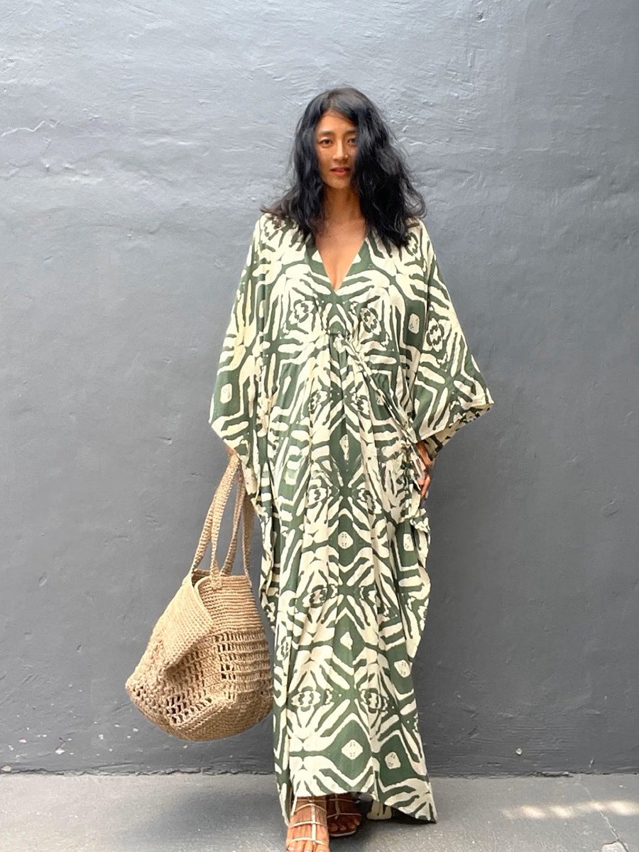 Rayon Drawstring Vacation Beach Dress Women Sunscreen Loose Robe Bikini Cover Bella Mia