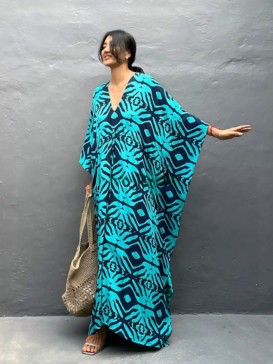 Rayon Drawstring Vacation Beach Dress Women Sunscreen Loose Robe Bikini Cover Bella Mia