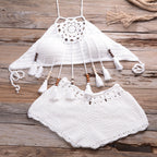 Hand-Wrapped Chest Bohemian Tassel Hollow Out Cutout Bikini Matching Hollow Out Cutout Stretch Shorts Bella Mia