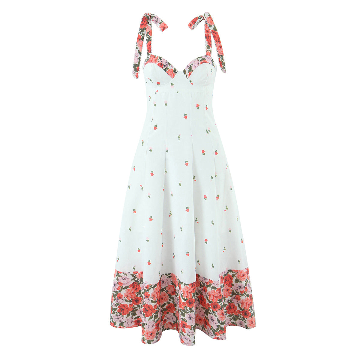 Elegant Sweet Dress Women Summer Printed Lace up Waist Tight Design Cami Dress Bella Mia
