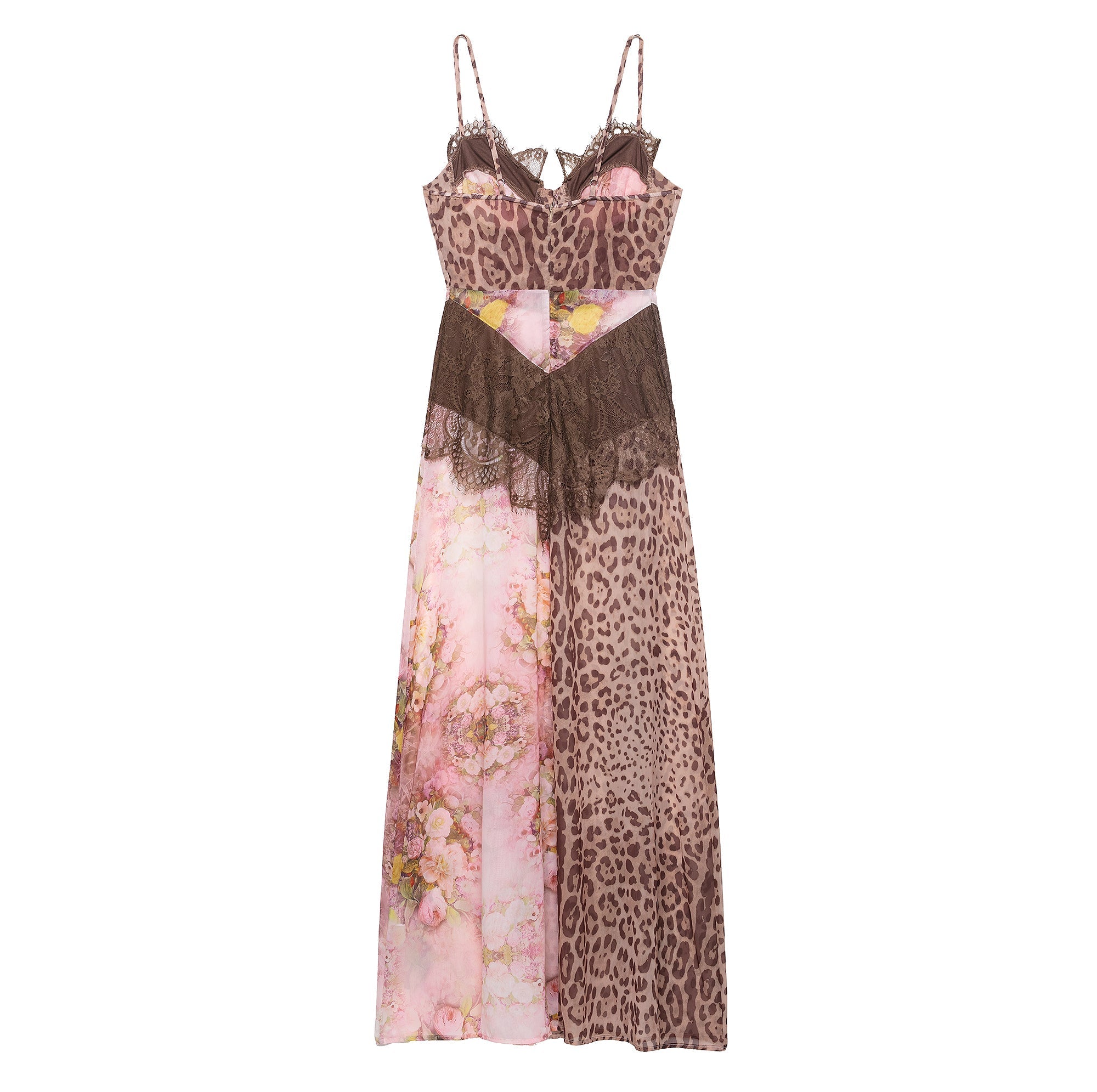 Women Clothing Color Contrast Printed Lace Slim Fit Patchwork Split Sling Dress Bella Mia