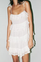 Women Clothing Summer French Embroidery Laminated Decoration Short Strap Dress Bella Mia
