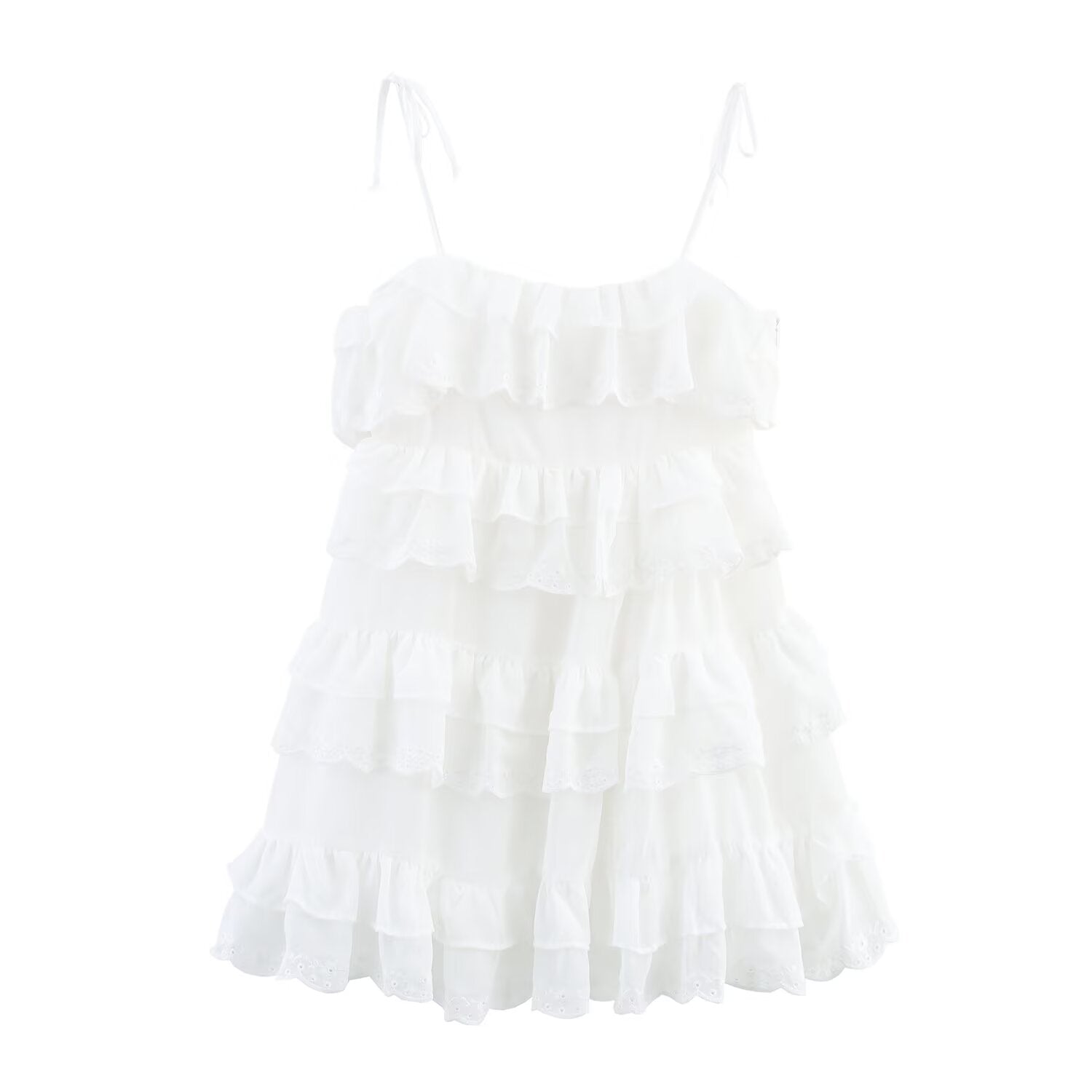 Women Clothing Summer French Embroidery Laminated Decoration Short Strap Dress Bella Mia