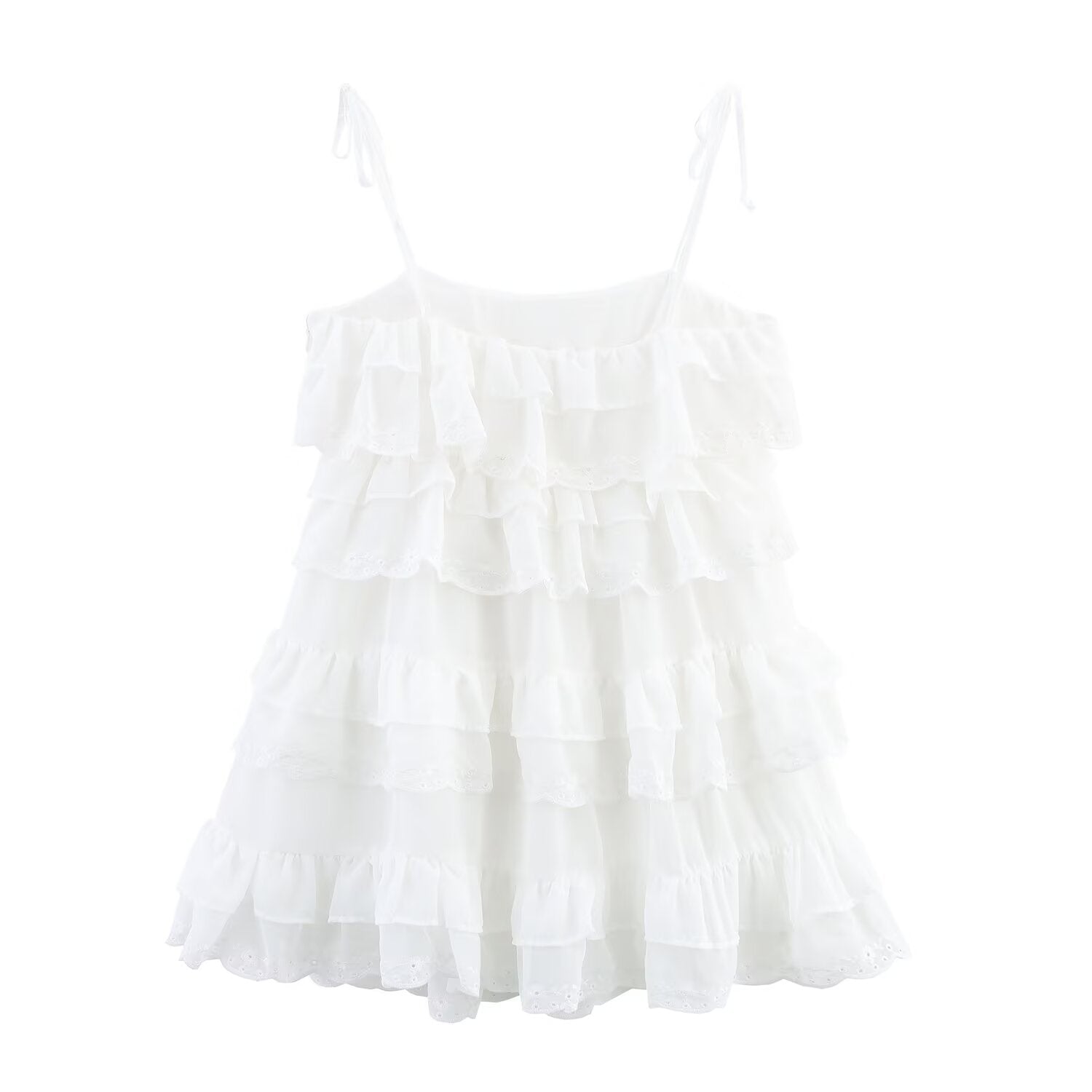 Women Clothing Summer French Embroidery Laminated Decoration Short Strap Dress Bella Mia