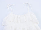 Women Clothing Summer French Embroidery Laminated Decoration Short Strap Dress Bella Mia