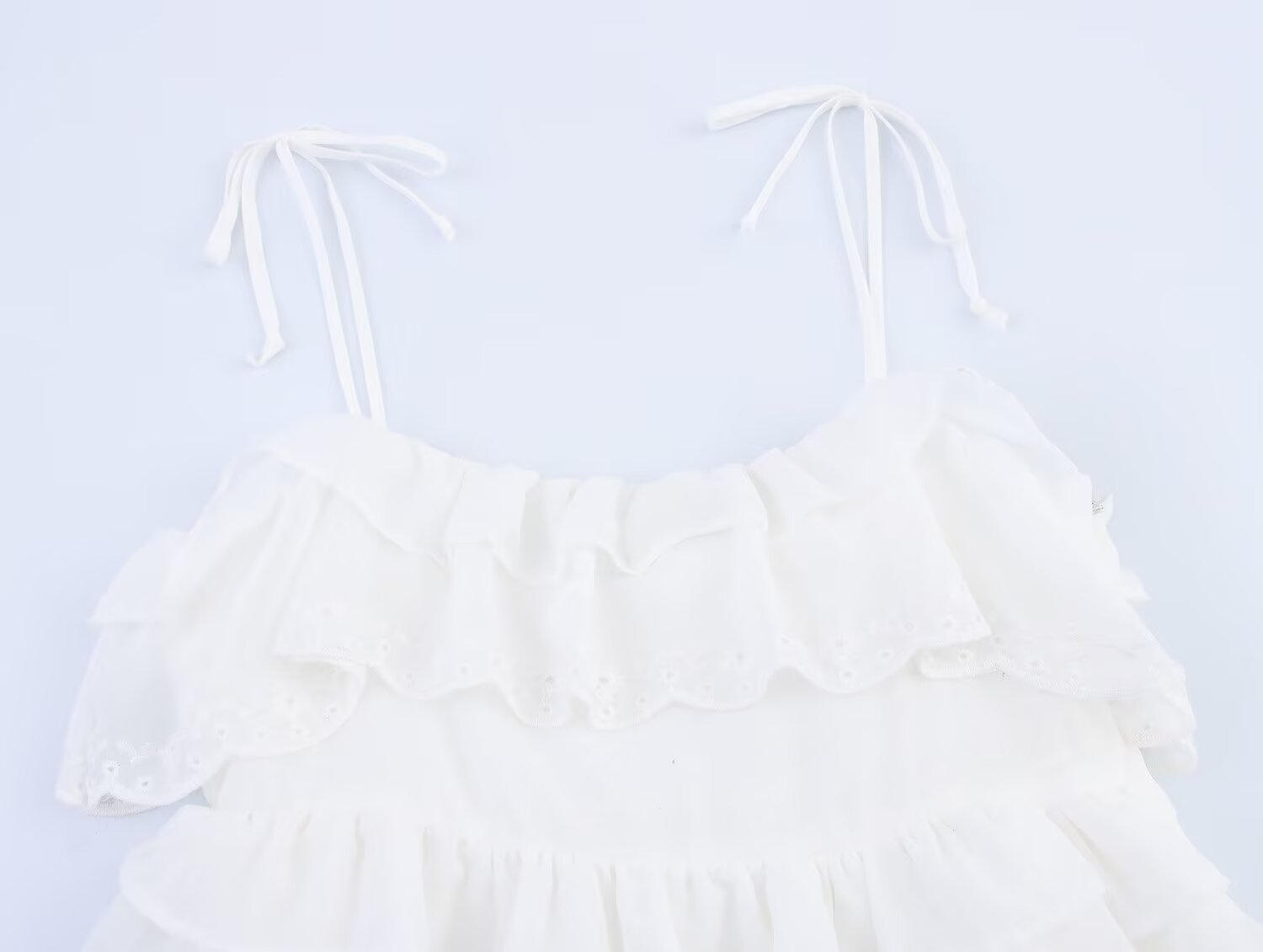 Women Clothing Summer French Embroidery Laminated Decoration Short Strap Dress Bella Mia