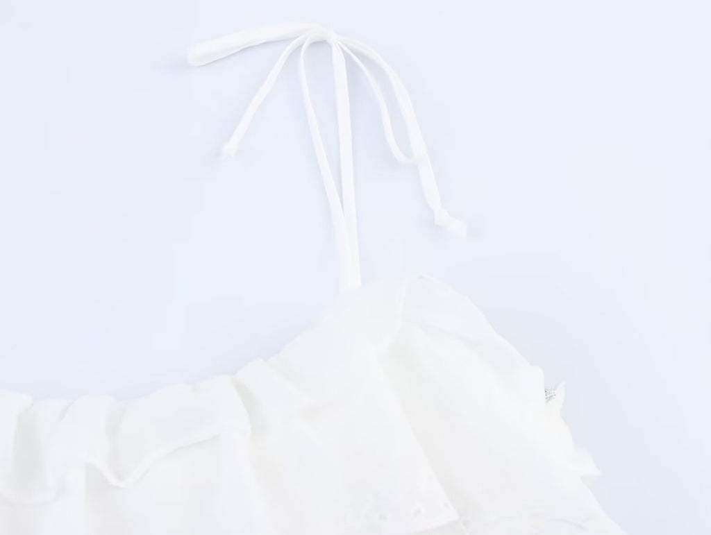 Women Clothing Summer French Embroidery Laminated Decoration Short Strap Dress Bella Mia