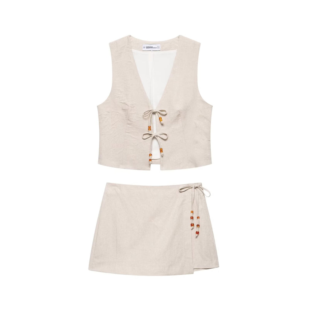 Summer Women Casual Sleeveless Beaded Vest Shorts Bella Mia