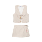 Summer Women Casual Sleeveless Beaded Vest Shorts Bella Mia