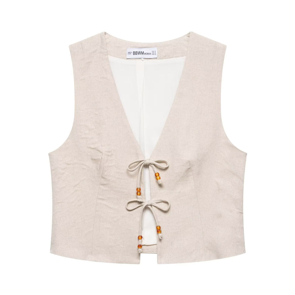 Summer Women Casual Sleeveless Beaded Vest Shorts Bella Mia