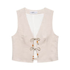 Summer Women Casual Sleeveless Beaded Vest Shorts Bella Mia