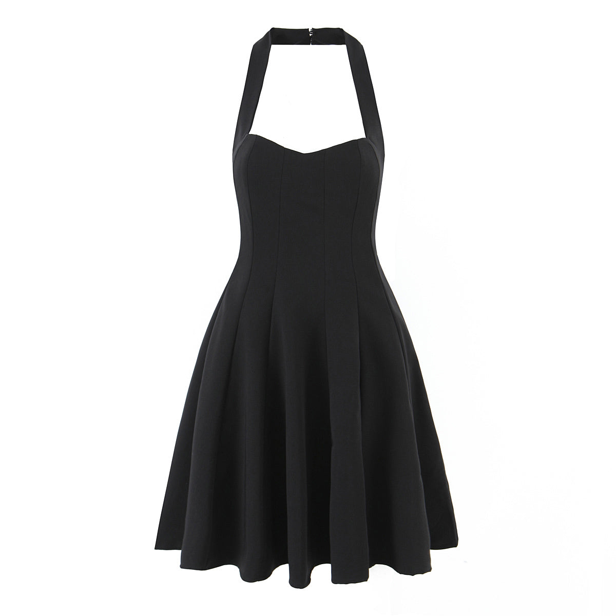 Summer Hepburn Gold Elegant Little Black Dress Women Waist Trimming Lace up Sexy Halter Dress Bella Mia