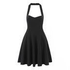 Summer Hepburn Gold Elegant Little Black Dress Women Waist Trimming Lace up Sexy Halter Dress Bella Mia