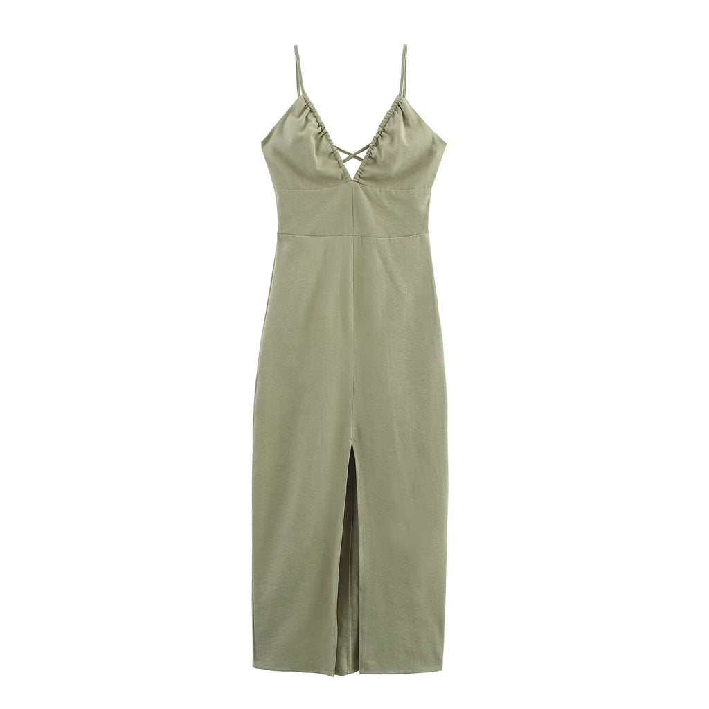Women Clothing Solid Linen Midi Sling Dress Bella Mia