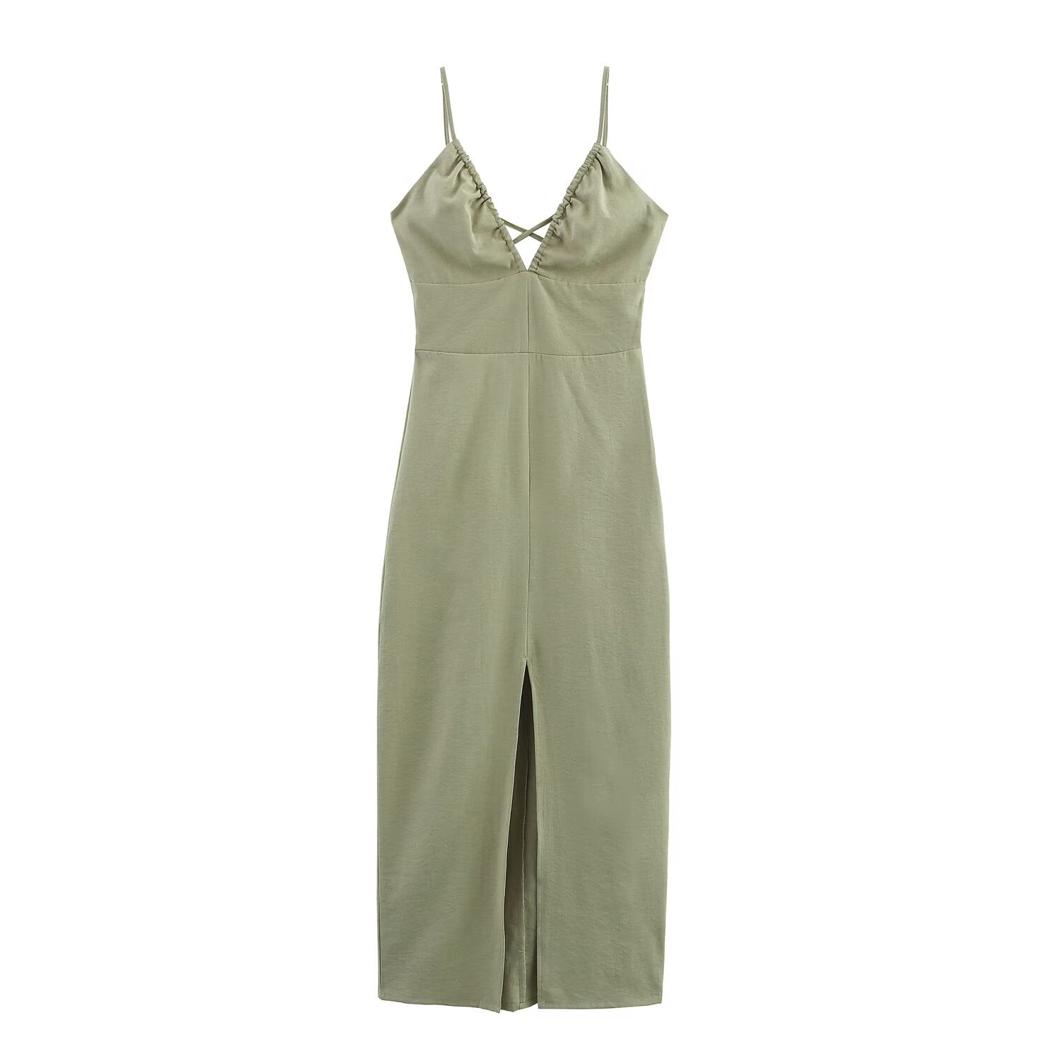 Women Clothing Solid Linen Midi Sling Dress Bella Mia
