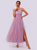 Mesh Sand Split Solid Color Dress Bella Mia