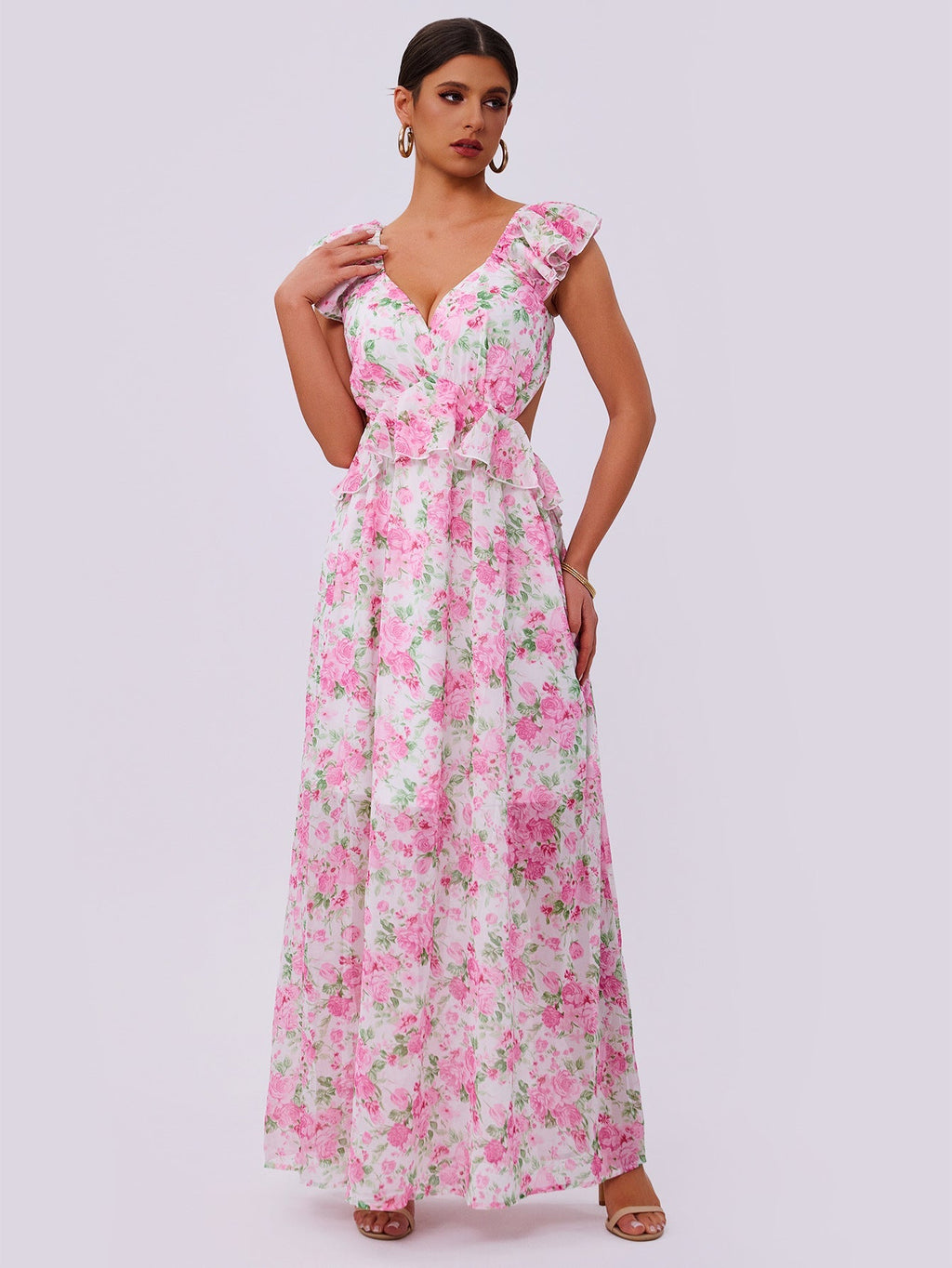 Summer Elegance Women Floral Printed Hem Long Women Clothing Bella Mia