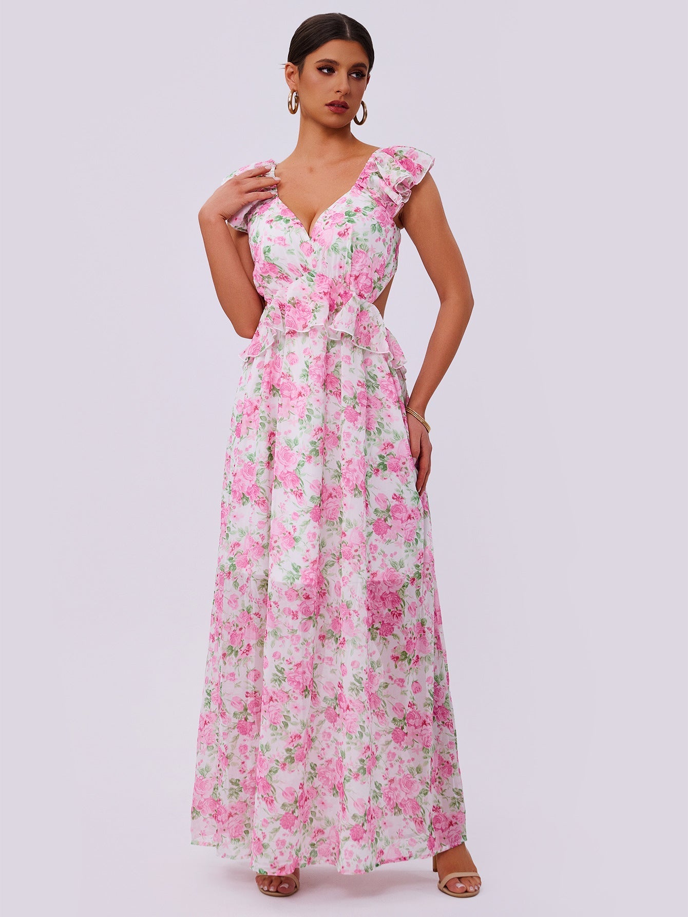 Summer Elegance Women Floral Printed Hem Long Women Clothing Bella Mia