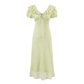 Tea Break Green Dress Women Summer Gentle Ruffled Waist Controlled V neck Dress Bella Mia
