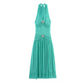 Summer Women Clothing High Elastic Mesh Beads Decoration Large Swing Lace up Halterneck Dress Bella Mia