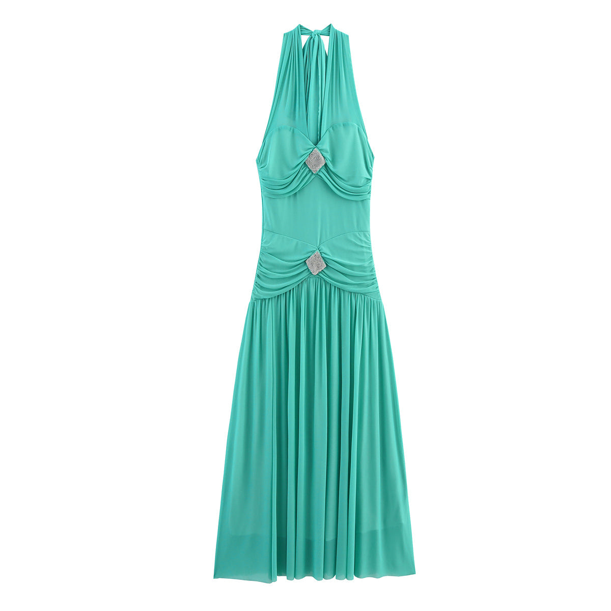 Summer Women Clothing High Elastic Mesh Beads Decoration Large Swing Lace up Halterneck Dress Bella Mia