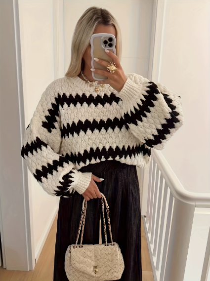 Autumn Winter Women Knitted Pullover Striped Trendy Loose Sweater Bella Mia