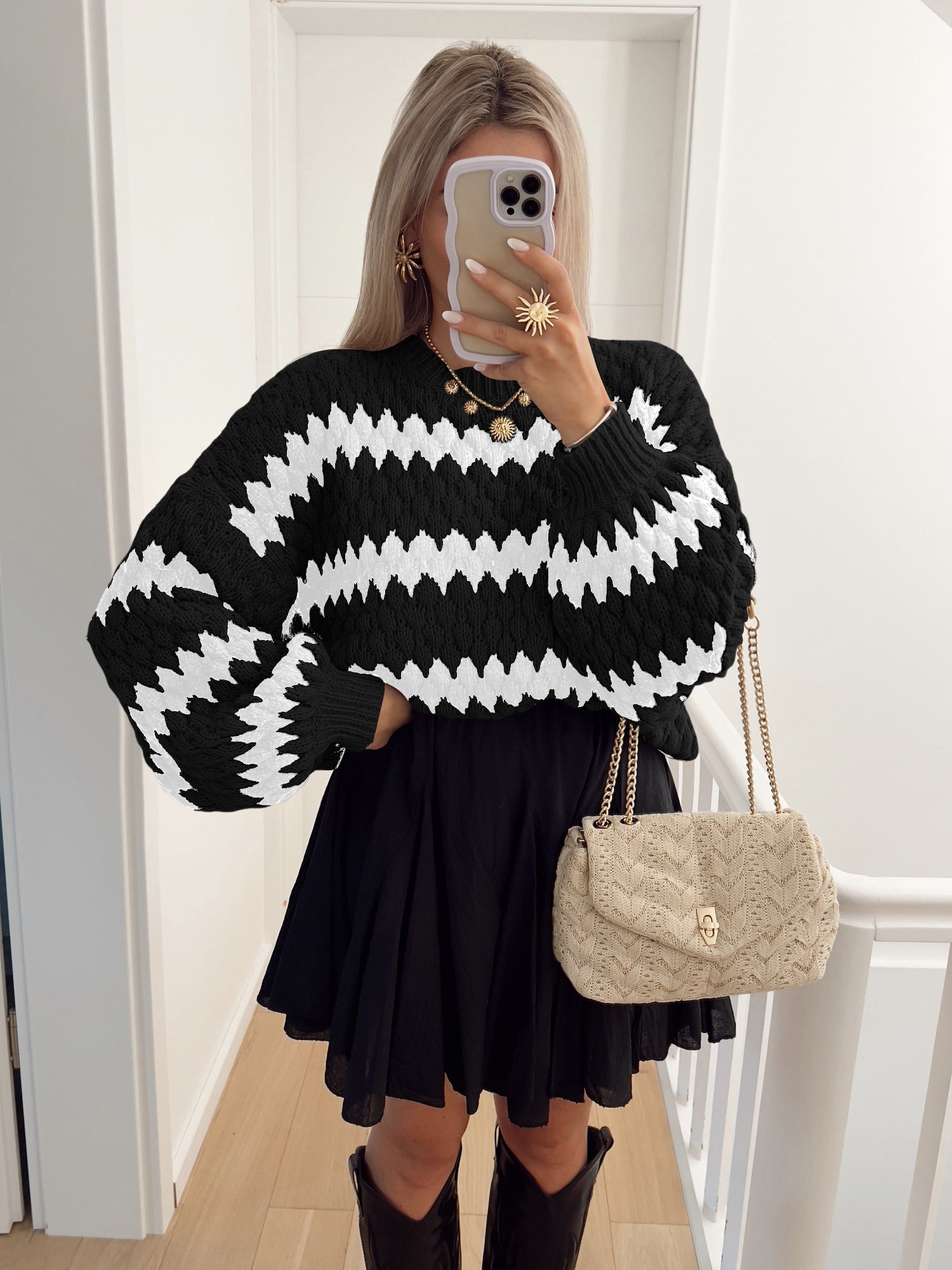 Autumn Winter Women Knitted Pullover Striped Trendy Loose Sweater Bella Mia