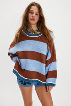 Autumn Winter Contrast Color Striped Sweater Women Pullover Fashionable Knitted Loose Lazy Top Autumn Winter Sweater Women Bella Mia