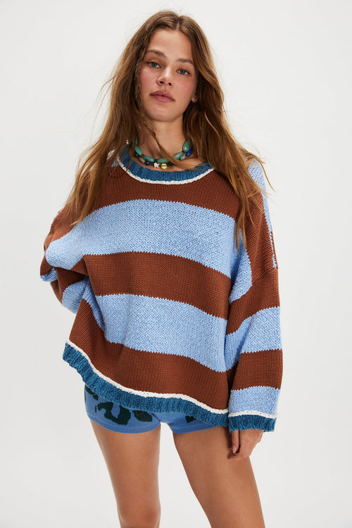 Autumn Winter Contrast Color Striped Sweater Women Pullover Fashionable Knitted Loose Lazy Top Autumn Winter Sweater Women Bella Mia