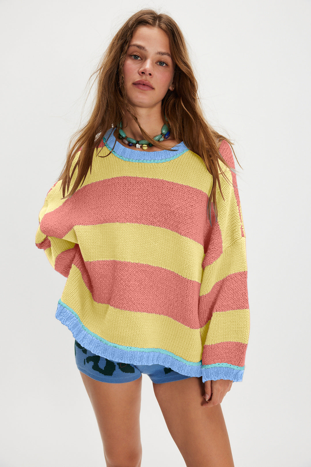 Autumn Winter Contrast Color Striped Sweater Women Pullover Fashionable Knitted Loose Lazy Top Autumn Winter Sweater Women Bella Mia
