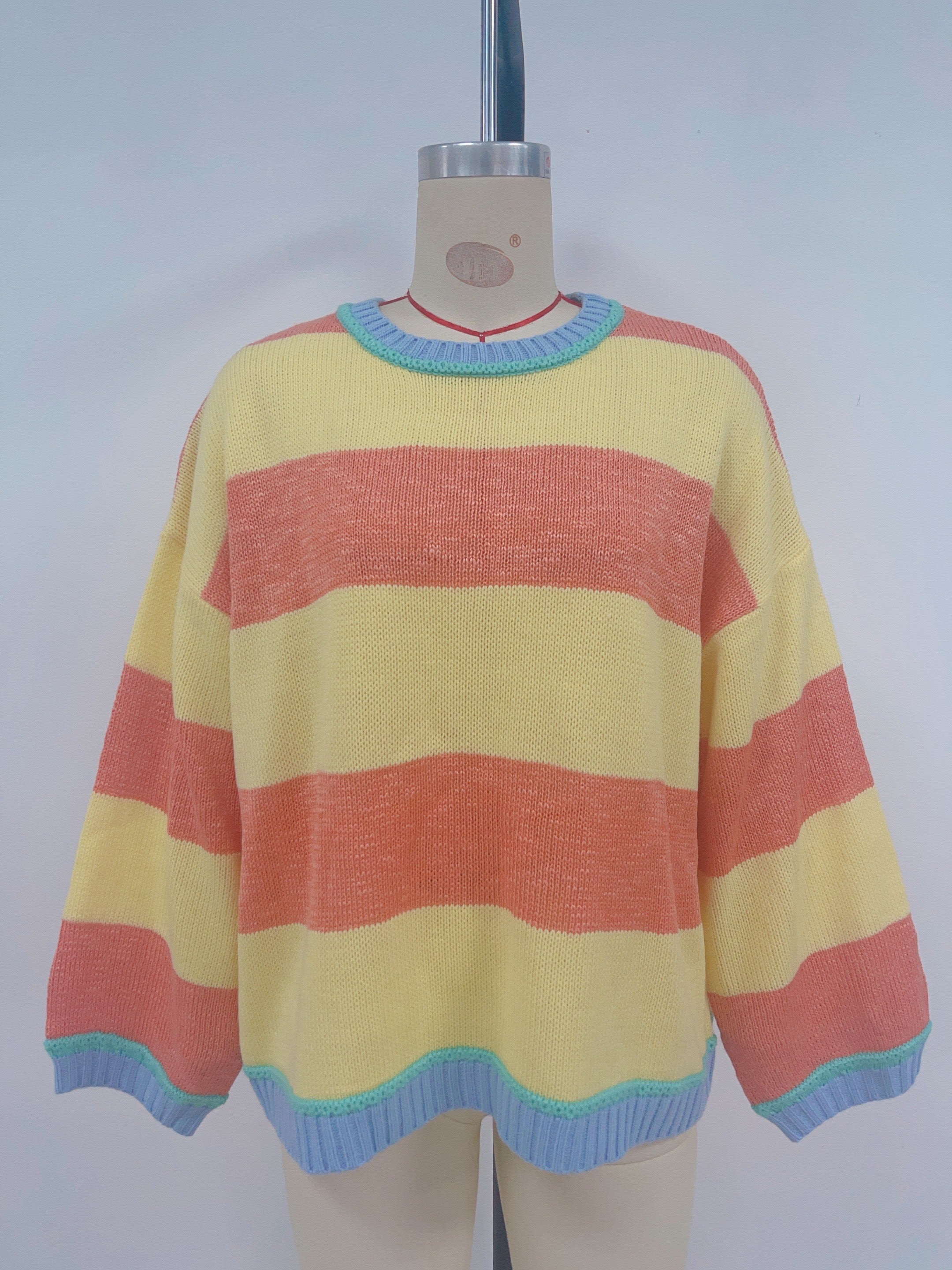 Autumn Winter Contrast Color Striped Sweater Women Pullover Fashionable Knitted Loose Lazy Top Autumn Winter Sweater Women Bella Mia