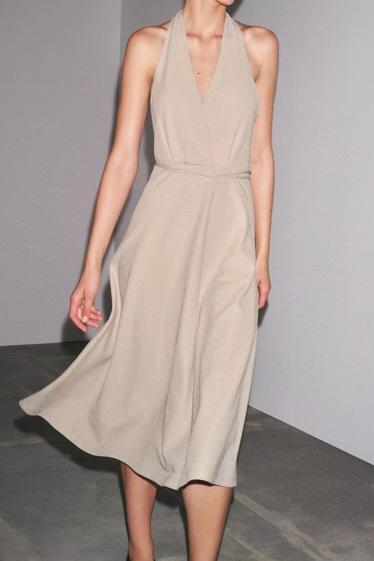 Women Clothing at Series Belt Hanging Collar Backless Dress Bella Mia