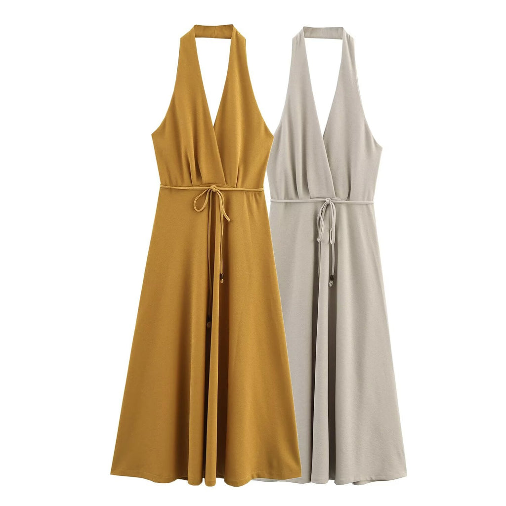 Women Clothing at Series Belt Hanging Collar Backless Dress Bella Mia