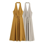 Women Clothing at Series Belt Hanging Collar Backless Dress Bella Mia