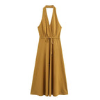 Women Clothing at Series Belt Hanging Collar Backless Dress Bella Mia