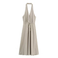 Women Clothing at Series Belt Hanging Collar Backless Dress Bella Mia