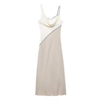 Women Clothing Summer Elegant Sexy V neck Mid Length Strap Stitching Midi Dress Bella Mia