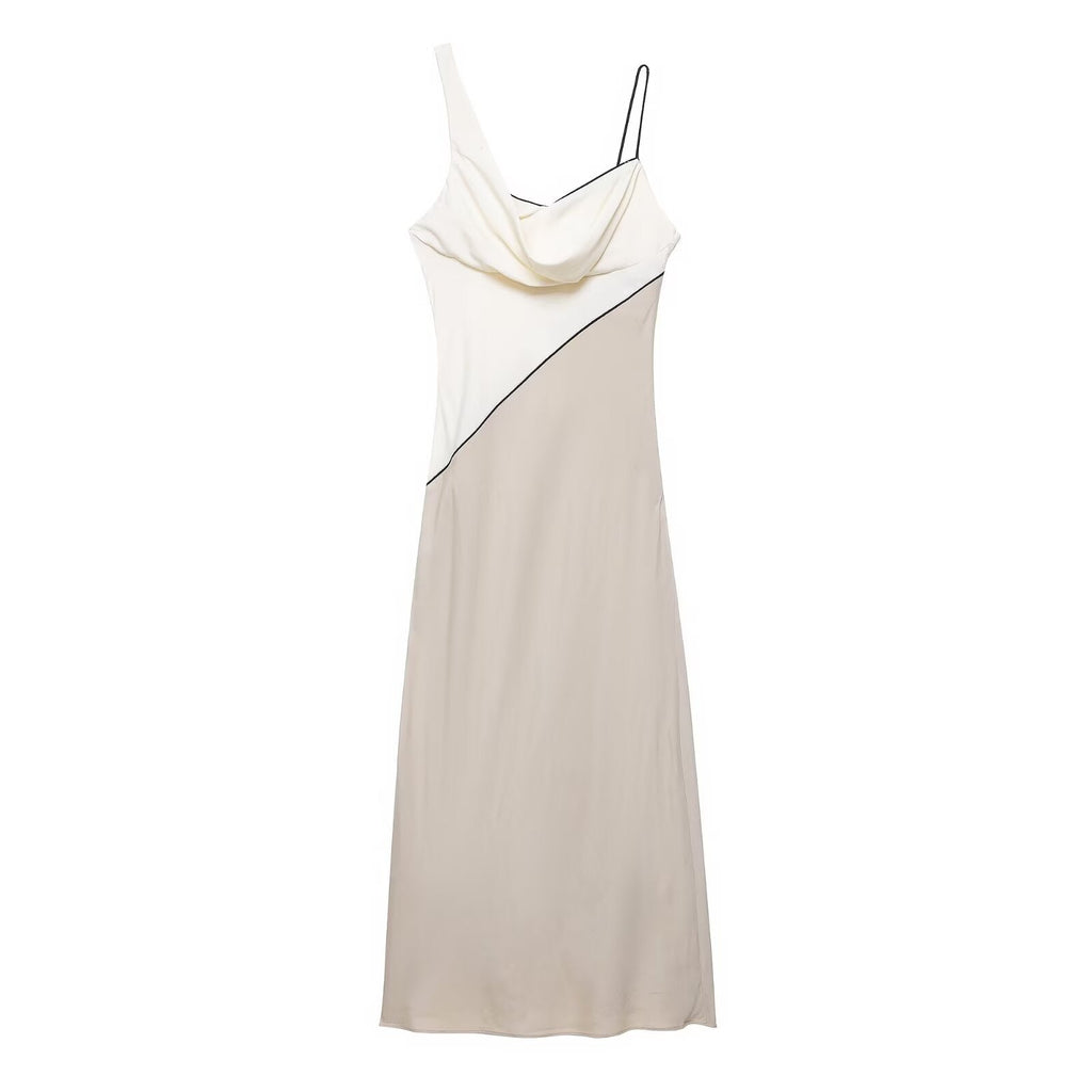 Women Clothing Summer Elegant Sexy V neck Mid Length Strap Stitching Midi Dress Bella Mia