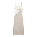 Women Clothing Summer Elegant Sexy V neck Mid Length Strap Stitching Midi Dress Bella Mia
