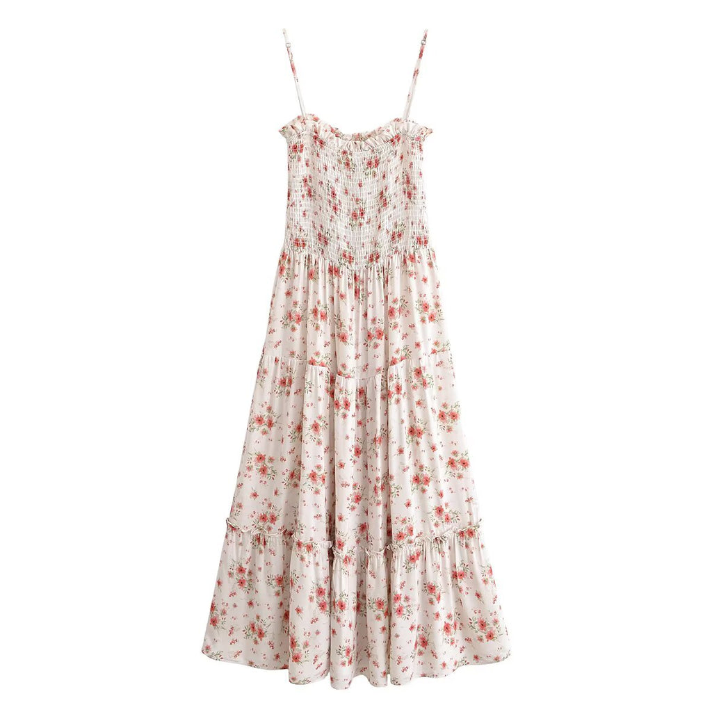 Rayon Printed Elastic Chest Wrapped Beach Casual Sling Dress Summer Waist Controlled Midi Dress Bella Mia