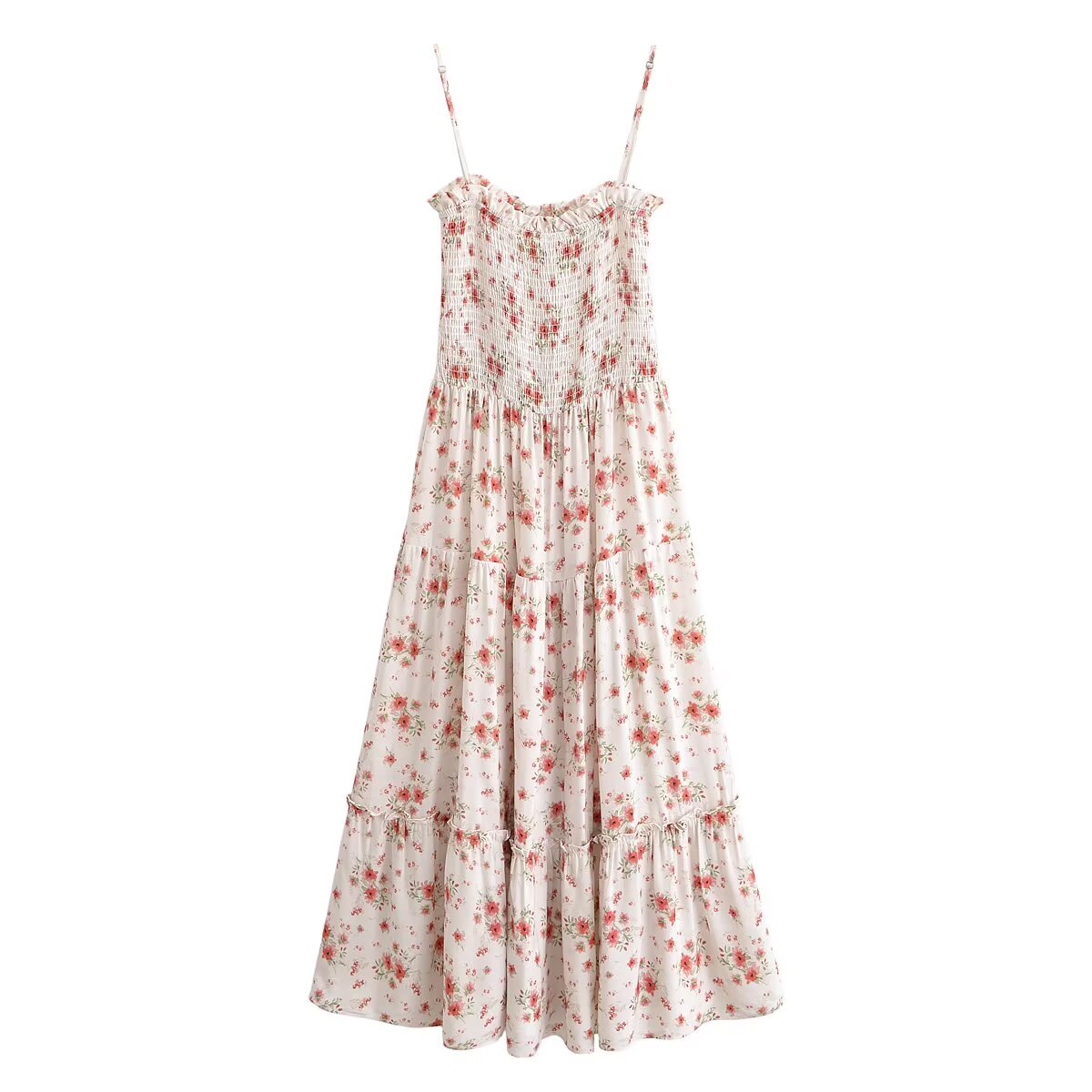 Rayon Printed Elastic Chest Wrapped Beach Casual Sling Dress Summer Waist Controlled Midi Dress Bella Mia