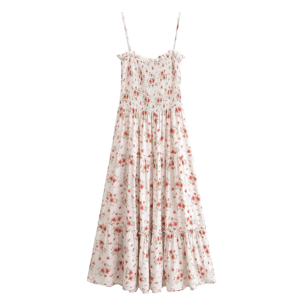 Rayon Printed Elastic Chest Wrapped Beach Casual Sling Dress Summer Waist Controlled Midi Dress Bella Mia