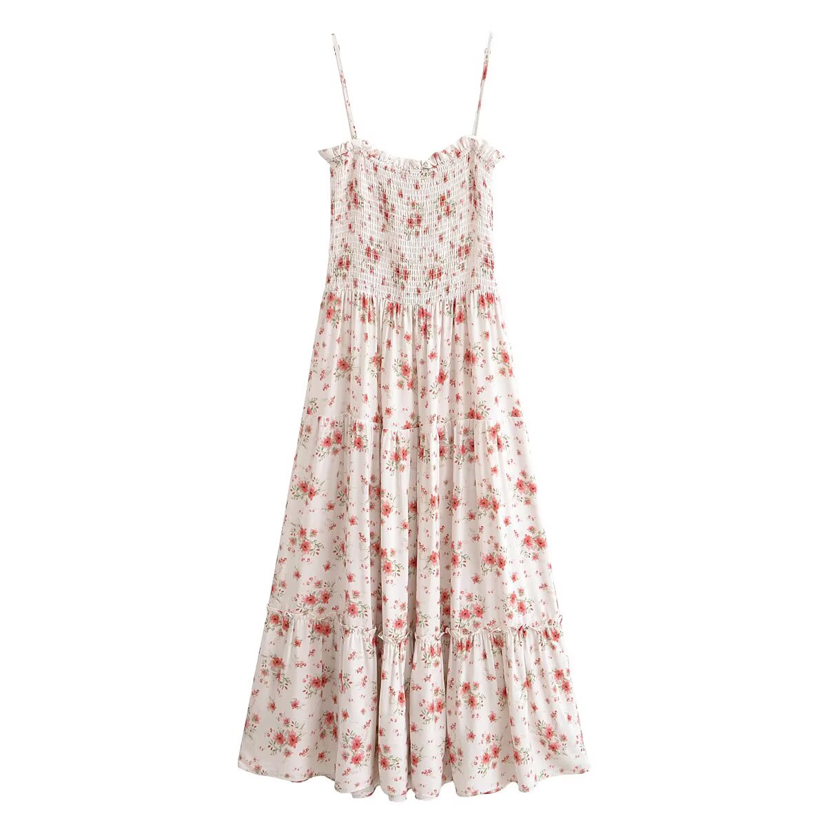 Rayon Printed Elastic Chest Wrapped Beach Casual Sling Dress Summer Waist Controlled Midi Dress Bella Mia