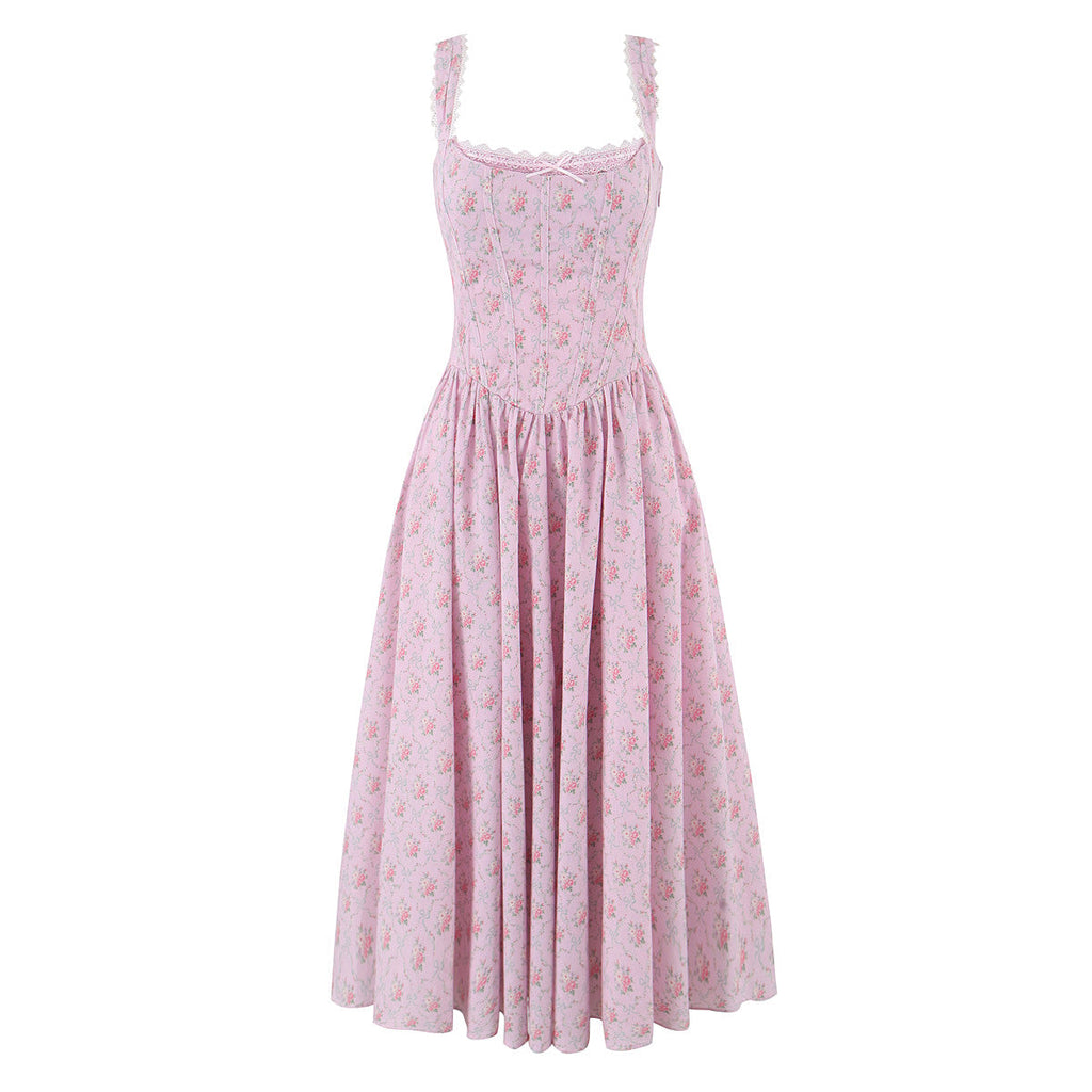 Elegant Floral Lace Lace Sling Dress Dress Summer Cinched Waist Slim Fit Midi Dress Women Bella Mia