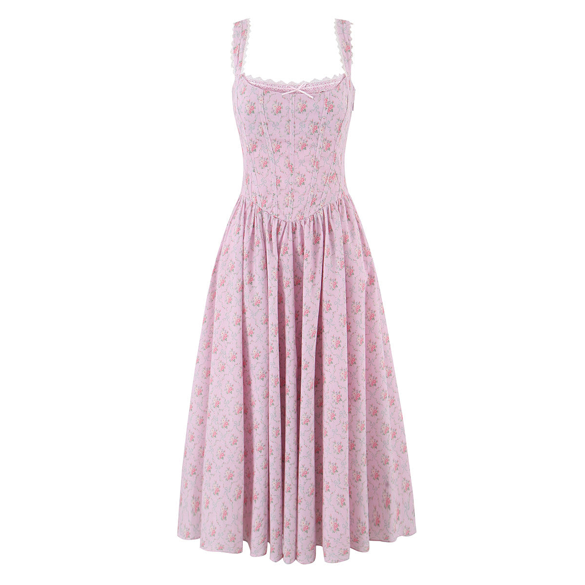 Elegant Floral Lace Lace Sling Dress Dress Summer Cinched Waist Slim Fit Midi Dress Women Bella Mia