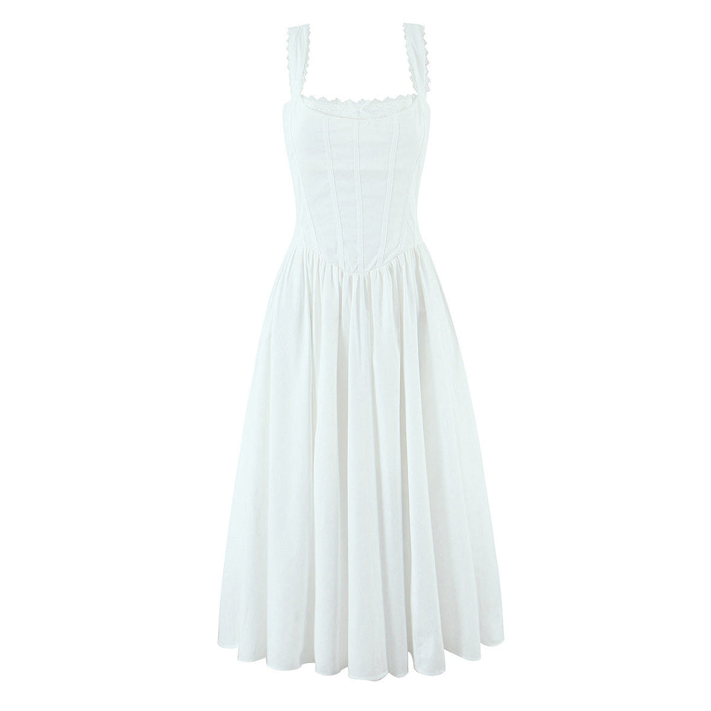 Elegant Floral Lace Lace Sling Dress Dress Summer Cinched Waist Slim Fit Midi Dress Women Bella Mia