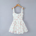 House Same Sweet Rose Print Bowknot Decoration Pleated Lace Waist Slip Dress Women Dress Bella Mia