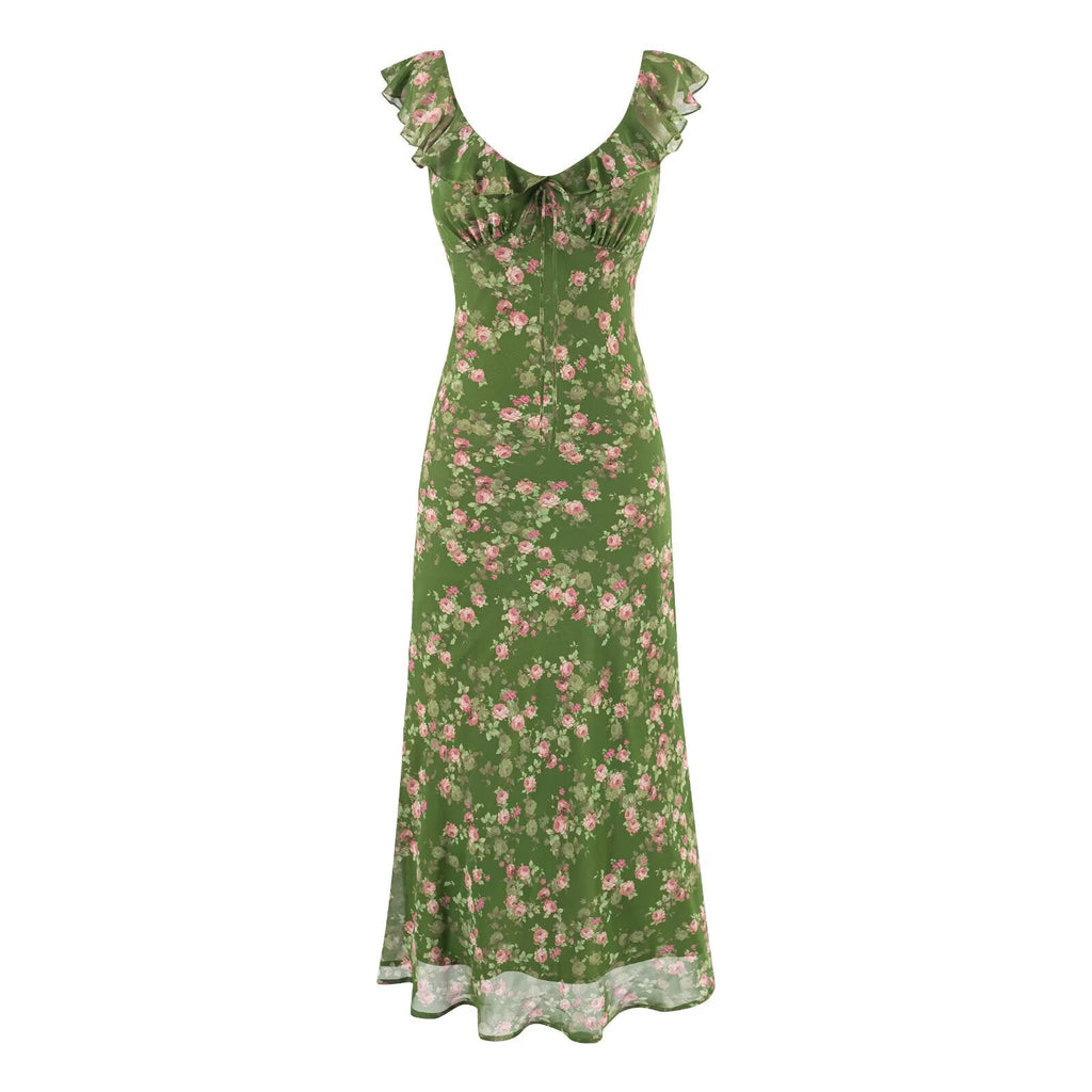 Tea Break Green Shivering Dress Women Summer Vacation V neck Sexy Cinched Slimming Maxi Dress