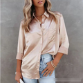 Spring Summer Solid Color Long Sleeve Office Collared Long Sleeve Shirt Solid Color Cardigan Satin Shirt Bella Mia